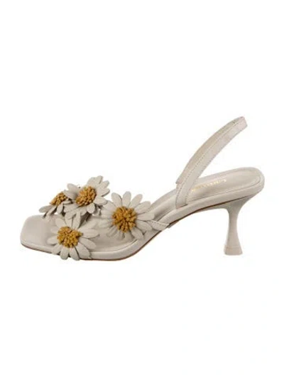 Pre-owned Larroude Leather Floral Print Sandals In Neutral