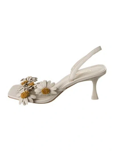 Pre-owned Larroude Leather Floral Print Sandals In Neutrals