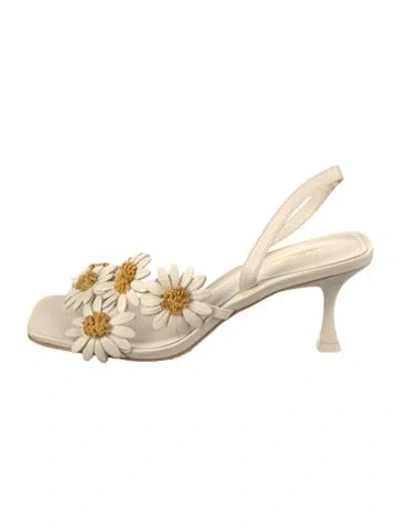Pre-owned Larroude Leather Floral Print Sandals In Neutrals