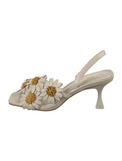 Pre-owned Larroude Leather Floral Print Sandals In Neutrals