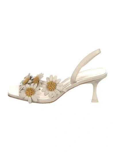 Pre-owned Larroude Leather Floral Print Sandals In Neutrals