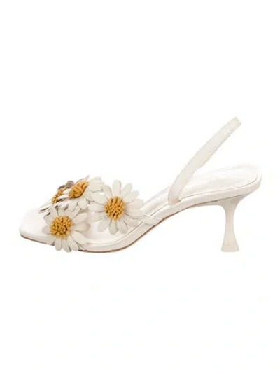 Pre-owned Larroude Leather Floral Print Sandals In Neutrals