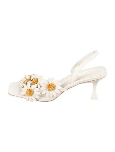 Pre-owned Larroude Leather Floral Print Sandals In Neutrals
