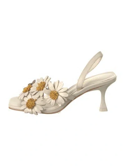 Pre-owned Larroude Leather Floral Print Sandals In Neutrals