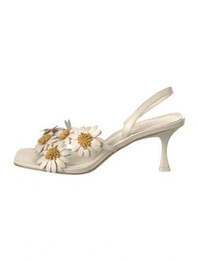 Pre-owned Larroude Leather Floral Print Sandals In Neutrals