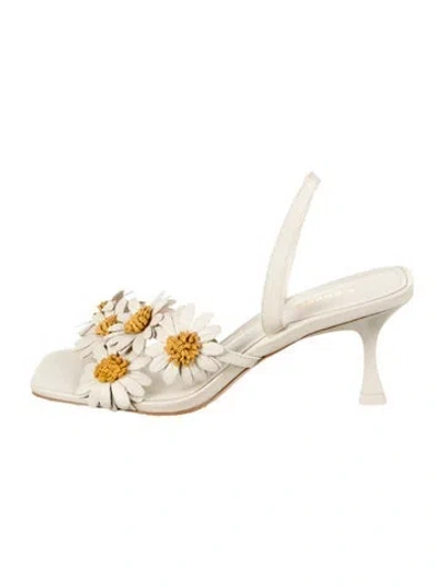 Pre-owned Larroude Leather Floral Print Sandals In Neutrals