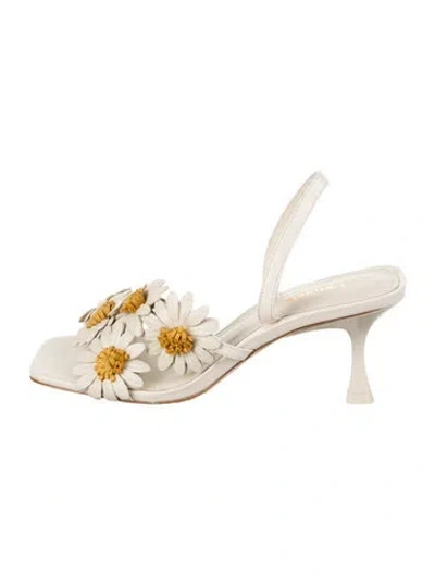 Pre-owned Larroude Leather Floral Print Sandals In Neutrals