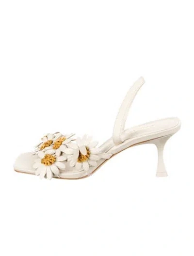 Pre-owned Larroude Leather Floral Print Sandals In Neutrals