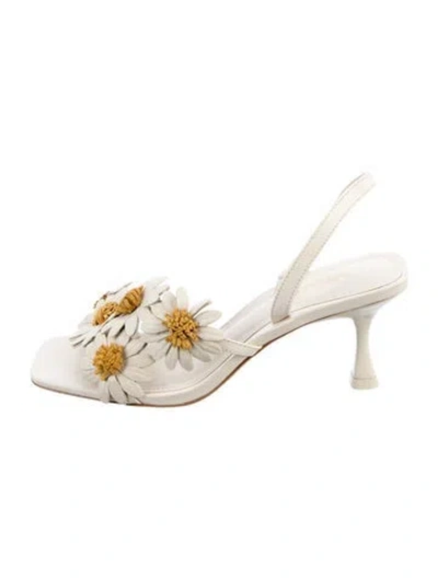 Pre-owned Larroude Leather Floral Print Sandals In Neutrals