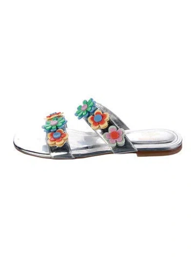 Pre-owned Larroude Leather Floral Print Sandals In Silver