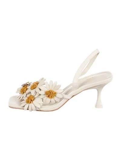 Pre-owned Larroude Leather Floral Print Sandals W/ Tags In Neutral