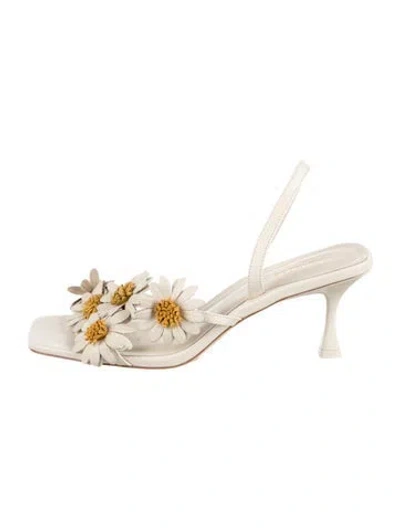 Pre-owned Larroude Leather Floral Print Sandals W/ Tags In Neutral