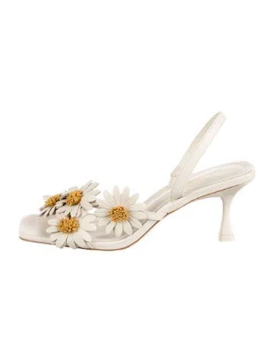 Pre-owned Larroude Leather Floral Print Sandals W/ Tags In Neutral