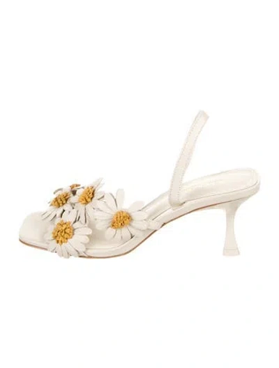 Pre-owned Larroude Leather Floral Print Sandals W/ Tags In Neutral