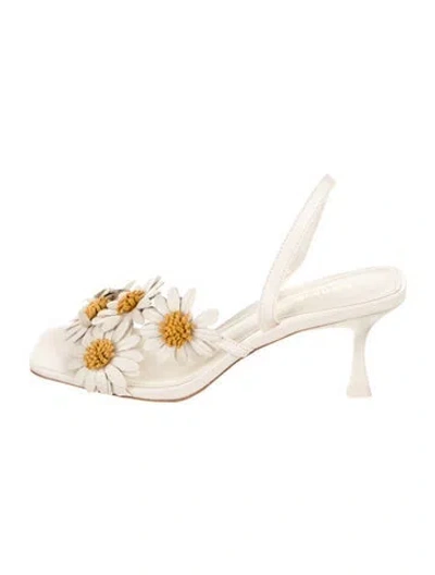 Pre-owned Larroude Leather Floral Print Sandals W/ Tags In Neutral