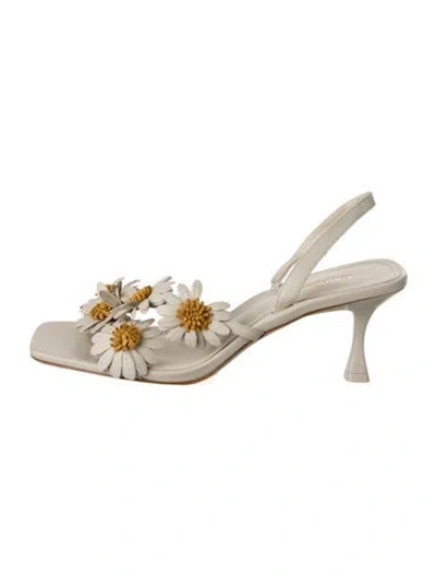 Pre-owned Larroude Leather Floral Print Sandals W/ Tags In Neutral