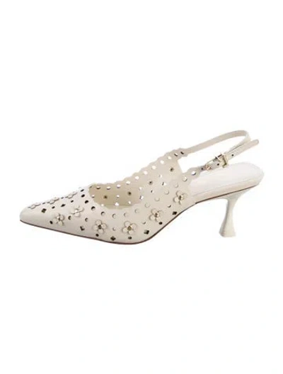Pre-owned Larroude Leather Floral Print Slingback Pumps In Neutral