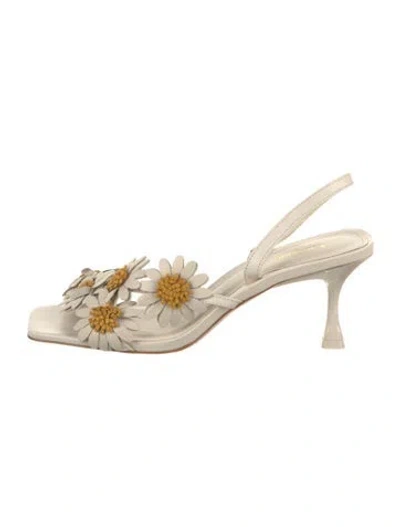 Pre-owned Larroude Leather Floral Print Slingback Sandals In Neutral