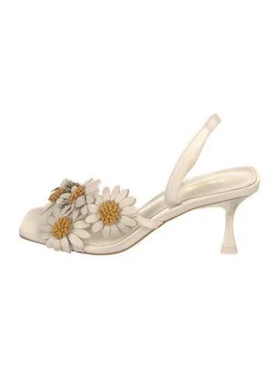 Pre-owned Larroude Leather Floral Print Slingback Sandals In Neutral