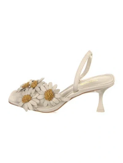 Pre-owned Larroude Leather Floral Print Slingback Sandals In Neutral