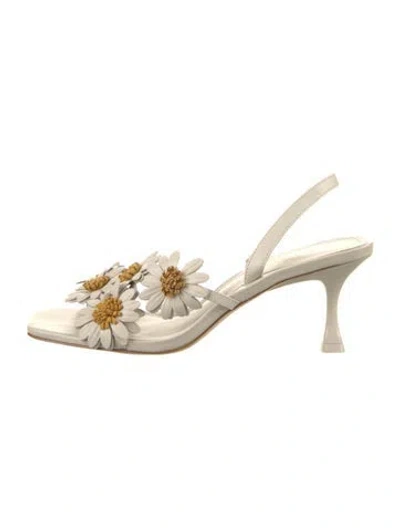 Pre-owned Larroude Leather Floral Print Slingback Sandals In Neutrals