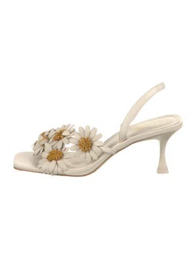 Pre-owned Larroude Leather Floral Print Slingback Sandals W/ Tags In Neutral