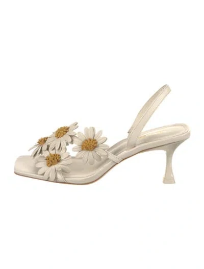 Pre-owned Larroude Leather Floral Print Slingback Sandals W/ Tags In Neutral