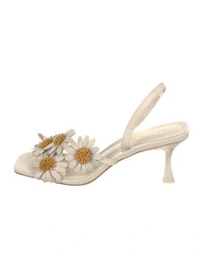 Pre-owned Larroude Leather Floral Print Slingback Sandals W/ Tags In Neutral