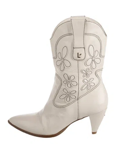 Pre-owned Larroude Leather Floral Print Western Boots In White