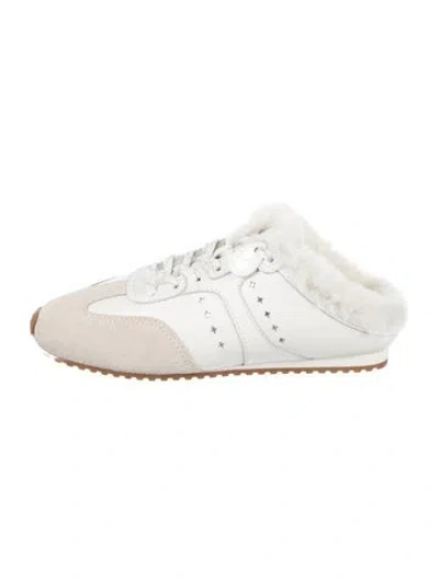 Pre-owned Larroude Leather Fur Trim Sneakers In White
