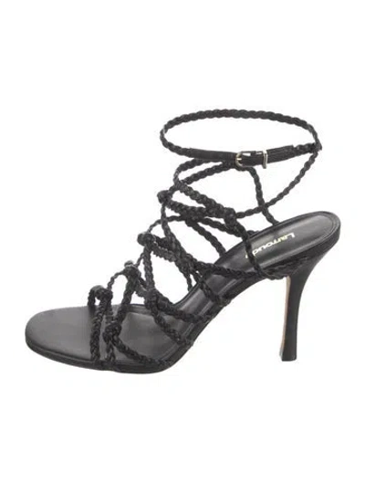 Pre-owned Larroude Leather Gladiator Sandals In Black