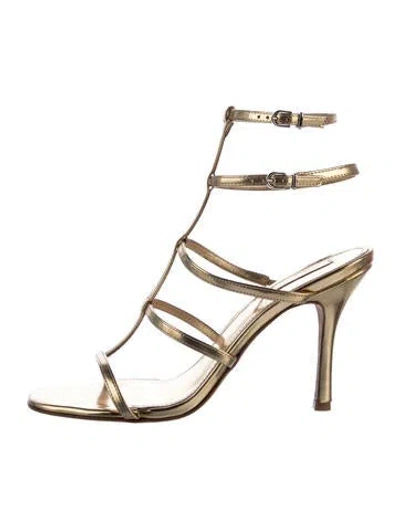 Pre-owned Larroude Leather Gladiator Sandals In Gold