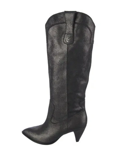 Pre-owned Larroude Leather Glitter Accents Western Boots In Black/metallic