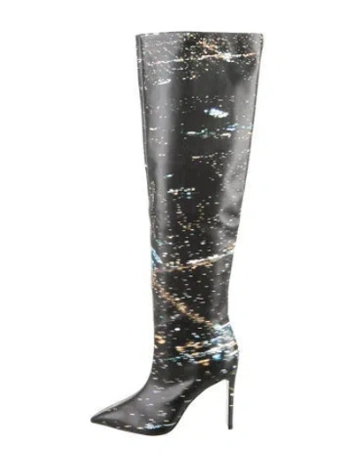 Pre-owned Larroude Leather Graphic Print Boots In Silver