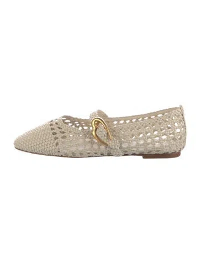 Pre-owned Larroude Leather Lace Pattern Mary Jane Flats In Neutral