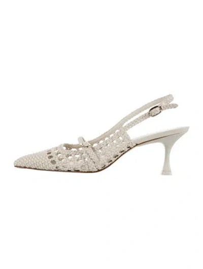 Pre-owned Larroude Leather Lace Pattern Slingback Pumps In White