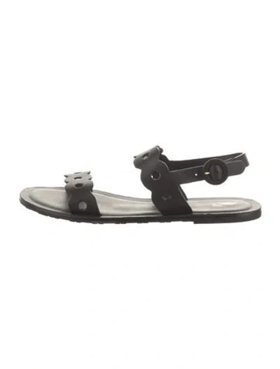 Pre-owned Larroude Leather Lasercut Accents Sandals In Black