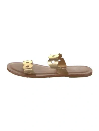 Pre-owned Larroude Leather Lasercut Accents Slides In Gold/metallic