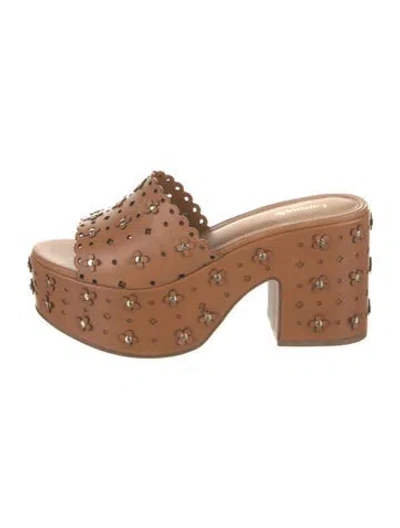 Pre-owned Larroude Leather Lasercut Accents Slides In Neutral