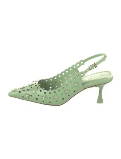 Pre-owned Larroude Leather Lasercut Accents Slingback Pumps In Green