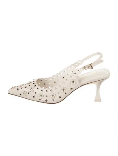 Pre-owned Larroude Leather Lasercut Accents Slingback Pumps In Neutral