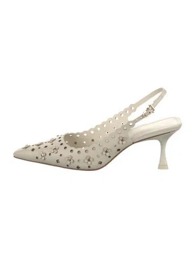 Pre-owned Larroude Leather Lasercut Accents Slingback Pumps In Neutral