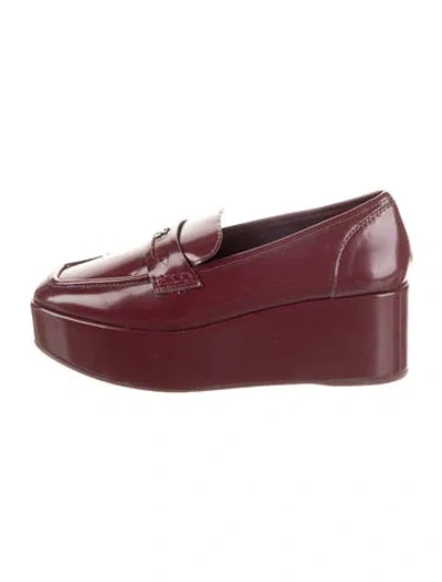 Pre-owned Larroude Leather Leather Trim Embellishment Loafers In Burgundy