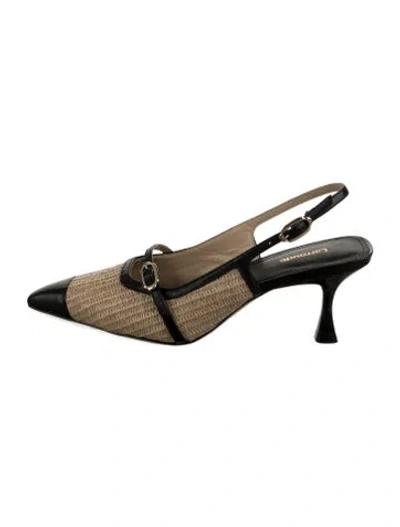 Pre-owned Larroude Leather Leather Trim Embellishment Slingback Pumps In Black