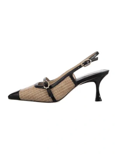 Pre-owned Larroude Leather Leather Trim Embellishment Slingback Pumps In Black