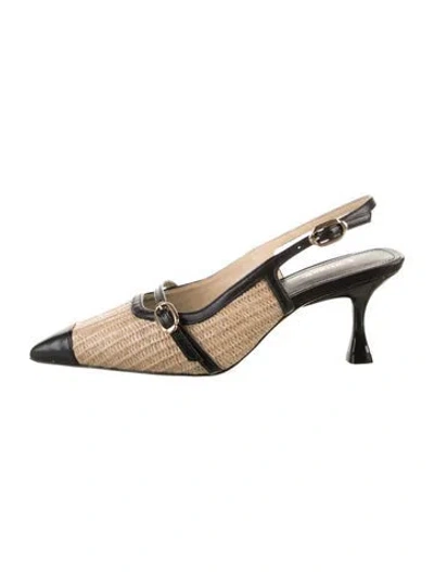 Pre-owned Larroude Leather Leather Trim Embellishment Slingback Pumps In Black/neutrals