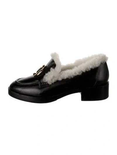 Pre-owned Larroude Leather Loafers In Black