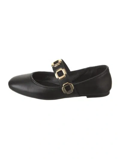 Pre-owned Larroude Leather Mary Jane Flats In Black