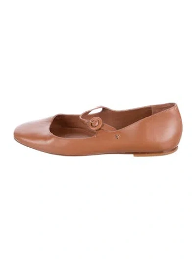 Pre-owned Larroude Leather Mary Jane Flats In Brown