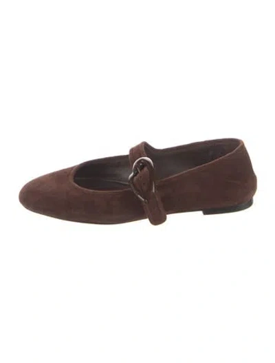 Pre-owned Larroude Leather Mary Jane Flats In Brown